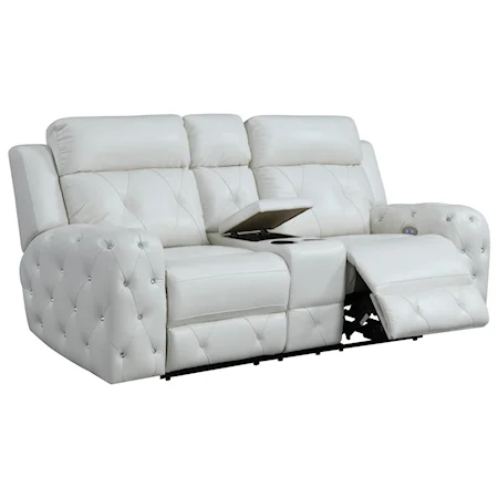 Transitional Power Reclining Console Loveseat with Rhinestone Tufting and USB Charging Port